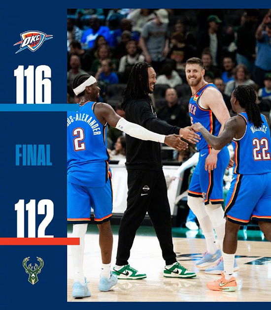 季前赛-雷霆险胜雄鹿 SGA半场23+6 字母哥16+7 亚历山大23分