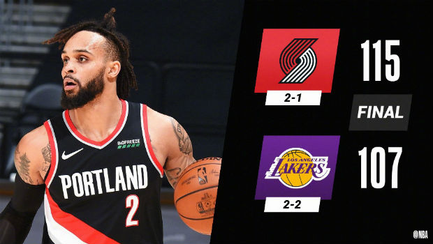 <a href=/mianfeilanqiu/blazers/ target=_blank class=infotextkey>开拓者</a>115-107战胜<a href=/mianfeilanqiu/lakers/ target=_blank class=infotextkey>湖人</a>