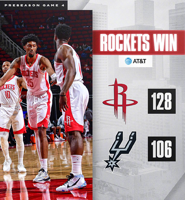 <a href=/mianfeilanqiu/rockets/ target=_blank class=infotextkey>火箭</a>128-106轻取<a href=/mianfeilanqiu/spurs/ target=_blank class=infotextkey>马刺</a>