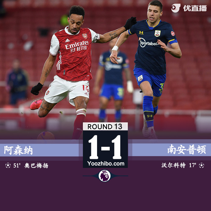 <a href=/mianfeizuqiu/arsenal/ target=_blank class=infotextkey>阿森纳</a>1-1南安普顿