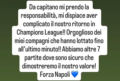 迪洛伦佐揽责：红牌令球队欧冠之路更艰难，对不起