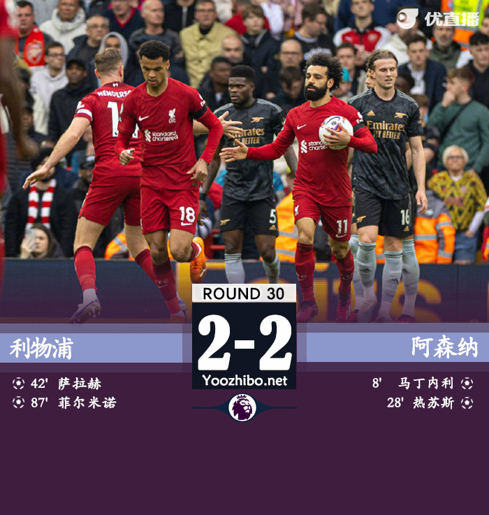 阿森纳2-2战平利物浦