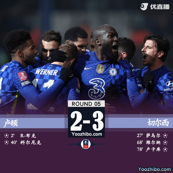 切尔西3-2卢顿 维尔纳1射2传卢卡库制胜进8强